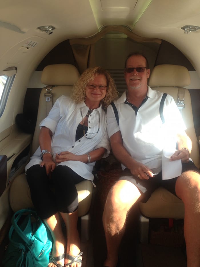 Tobin and Carol on a private plane